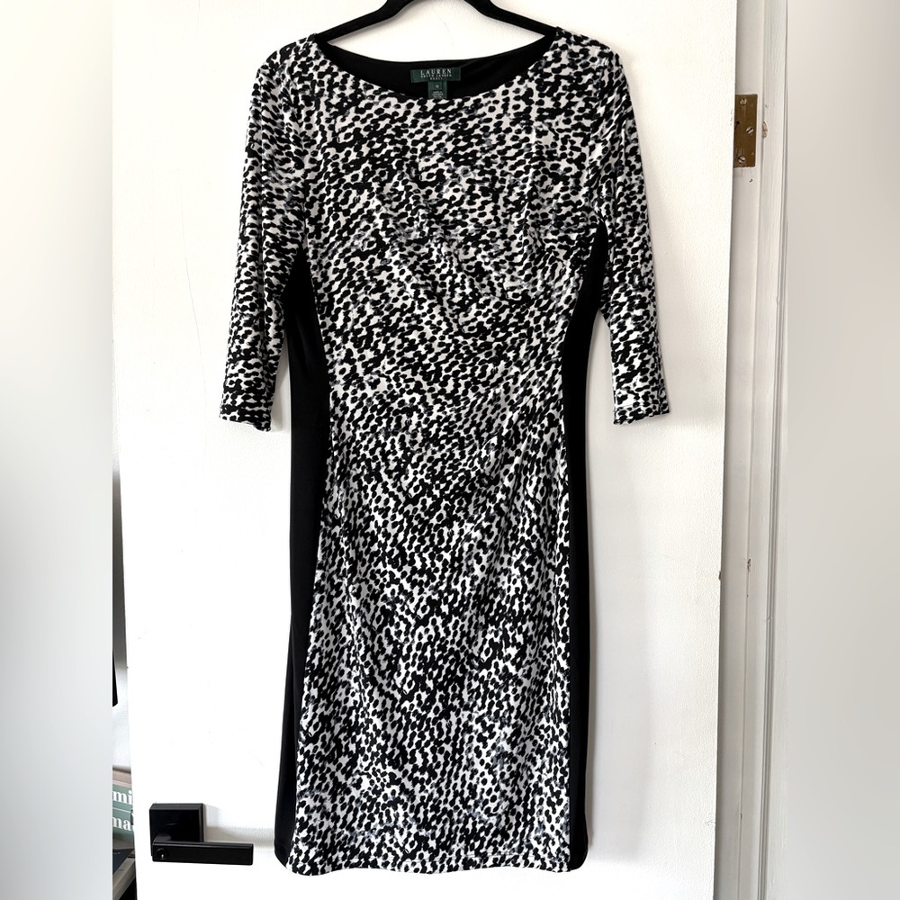 Lauren Ralph Lauren Shift Dress‎ Sz 12 Black White Career Business Realtor